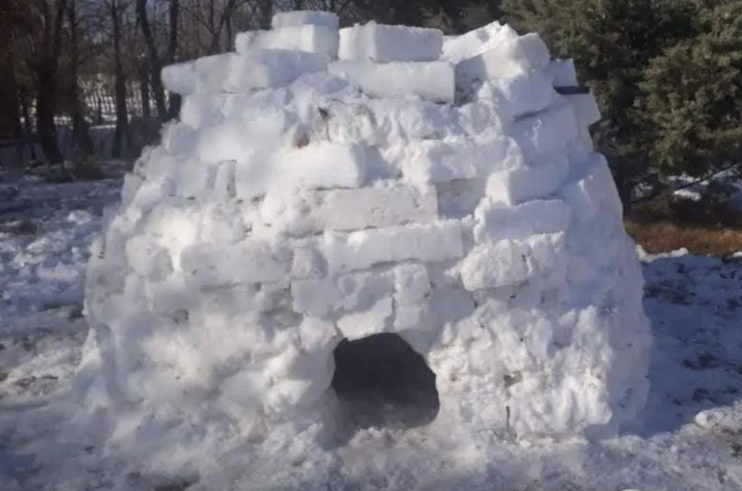 Iglú de nieve armado en el parque de Los Morros durante el invierno